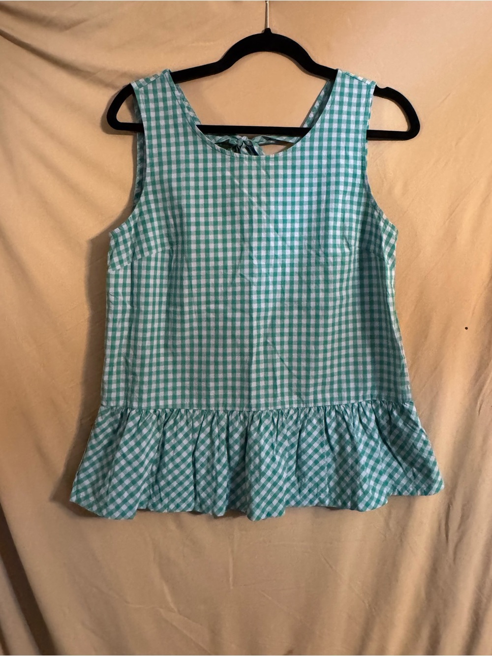 J. Crew Aqua Gingham Peplum Tank